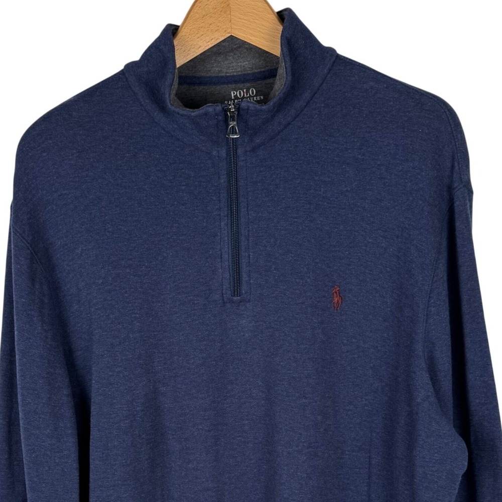 Polo Ralph Lauren Quarter Zip‎ Pullover Mens Large Navy Blue Knit Mock Neck Pony